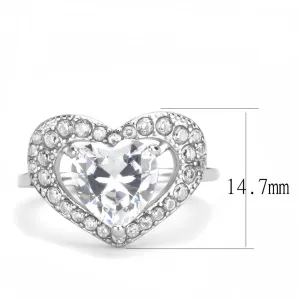 High polished (no plating) Stainless Steel Ring with AAA Grade CZ in Clear for Women Style TK3698