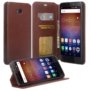 Huawei Ascend XT Case, Pu Leather Magnetic Fold[Kickstand] Wallet Case with ID & Card Slots for Ascend XT - Brown