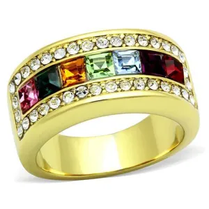 IP Gold(Ion Plating) Stainless Steel Ring with Top Grade Crystal in Multi Color for Women Style TK1402