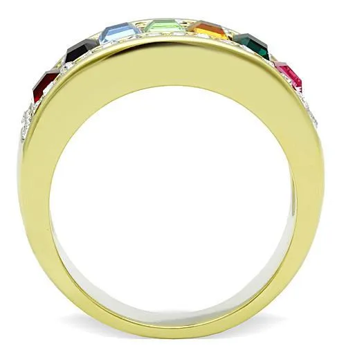 IP Gold(Ion Plating) Stainless Steel Ring with Top Grade Crystal in Multi Color for Women Style TK1402