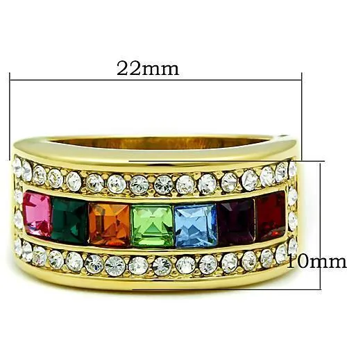 IP Gold(Ion Plating) Stainless Steel Ring with Top Grade Crystal in Multi Color for Women Style TK1402