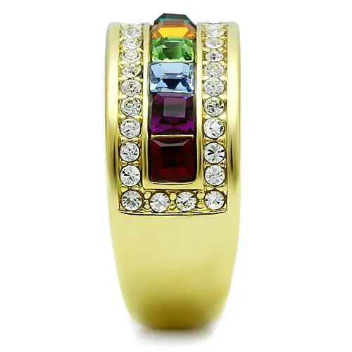 IP Gold(Ion Plating) Stainless Steel Ring with Top Grade Crystal in Multi Color for Women Style TK1402