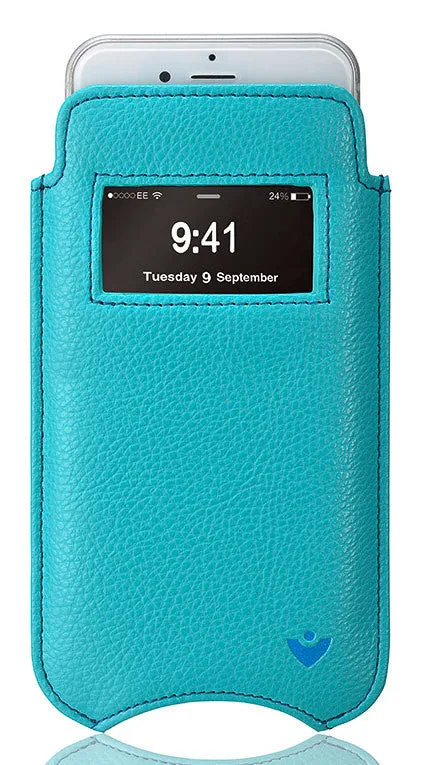 iPhone SE-2020 Wallet Case in Blue Faux Leather | Screen Cleaning Sanitizing Lining | Smart Window