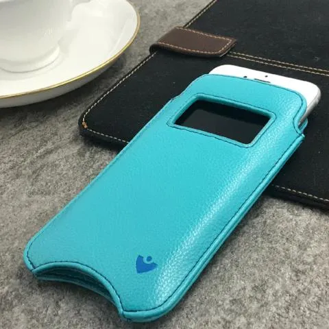 iPhone SE-2020 Wallet Case in Blue Faux Leather | Screen Cleaning Sanitizing Lining | Smart Window