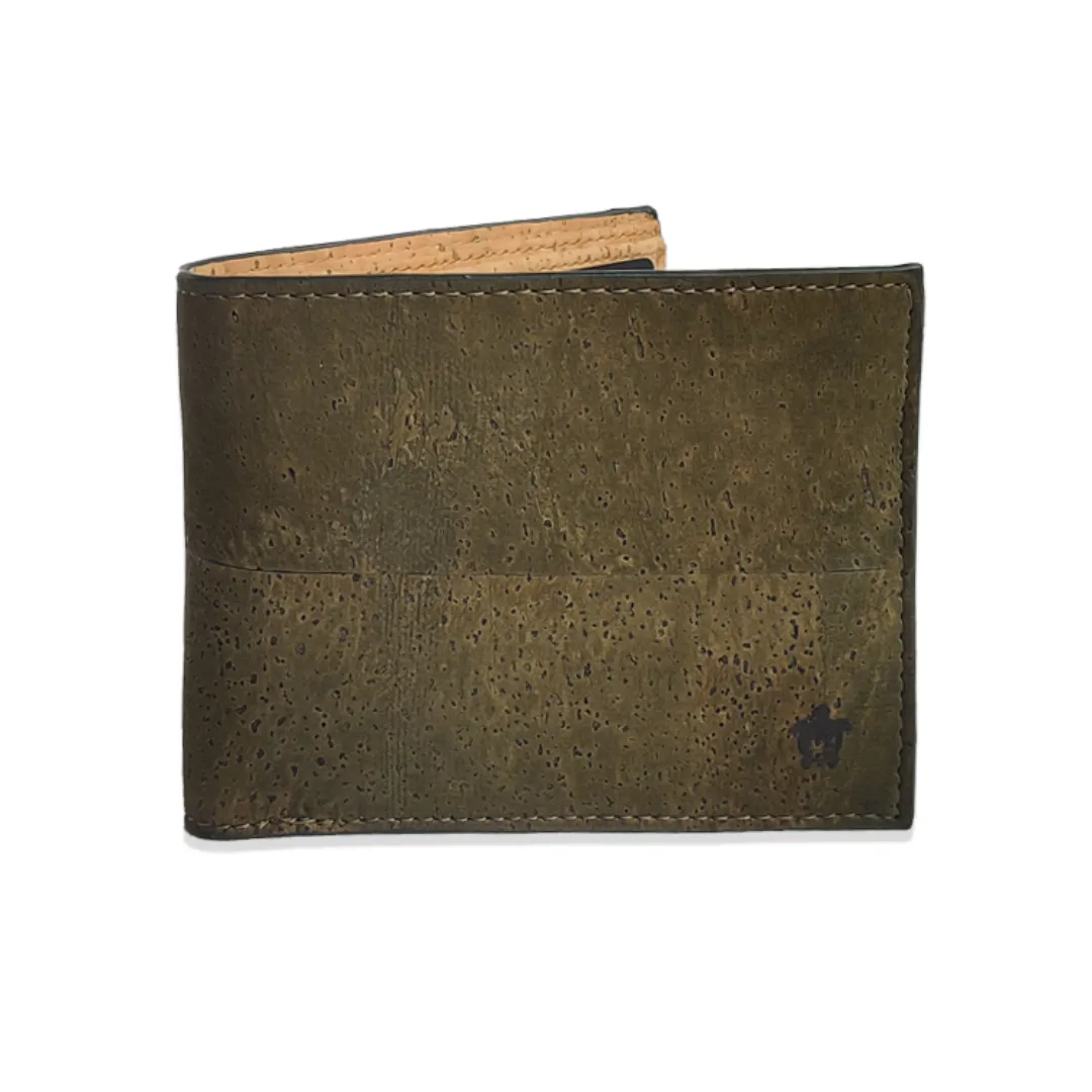 Kakapo Cork Bifold Wallet - Olive Green - Unique Unisex Slim Wallet for Men and Women