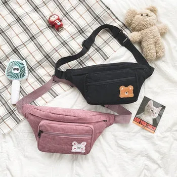 Kawaii Bear Corduroy Crossbody Plush Backpack - Kawaii Bag