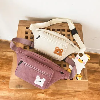 Kawaii Bear Corduroy Crossbody Plush Backpack - Kawaii Bag