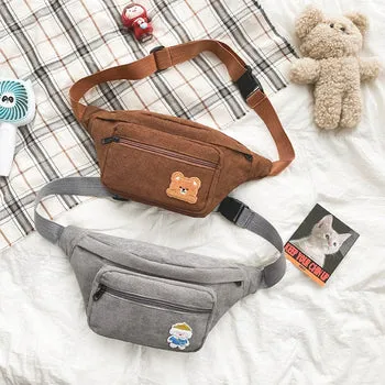 Kawaii Bear Corduroy Crossbody Plush Backpack - Kawaii Bag