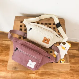 Kawaii Bear Corduroy Crossbody Plush Backpack - Kawaii Bag