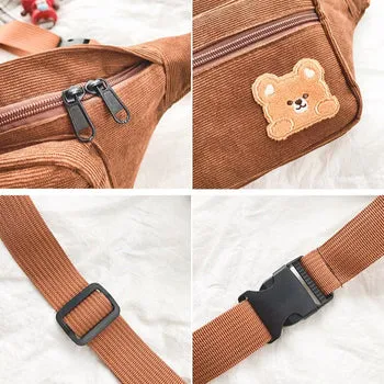 Kawaii Bear Corduroy Crossbody Plush Backpack - Kawaii Bag