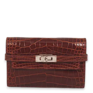 Kelly Depliant Miel Wallet in Shiny Alligator, Palladium hardware