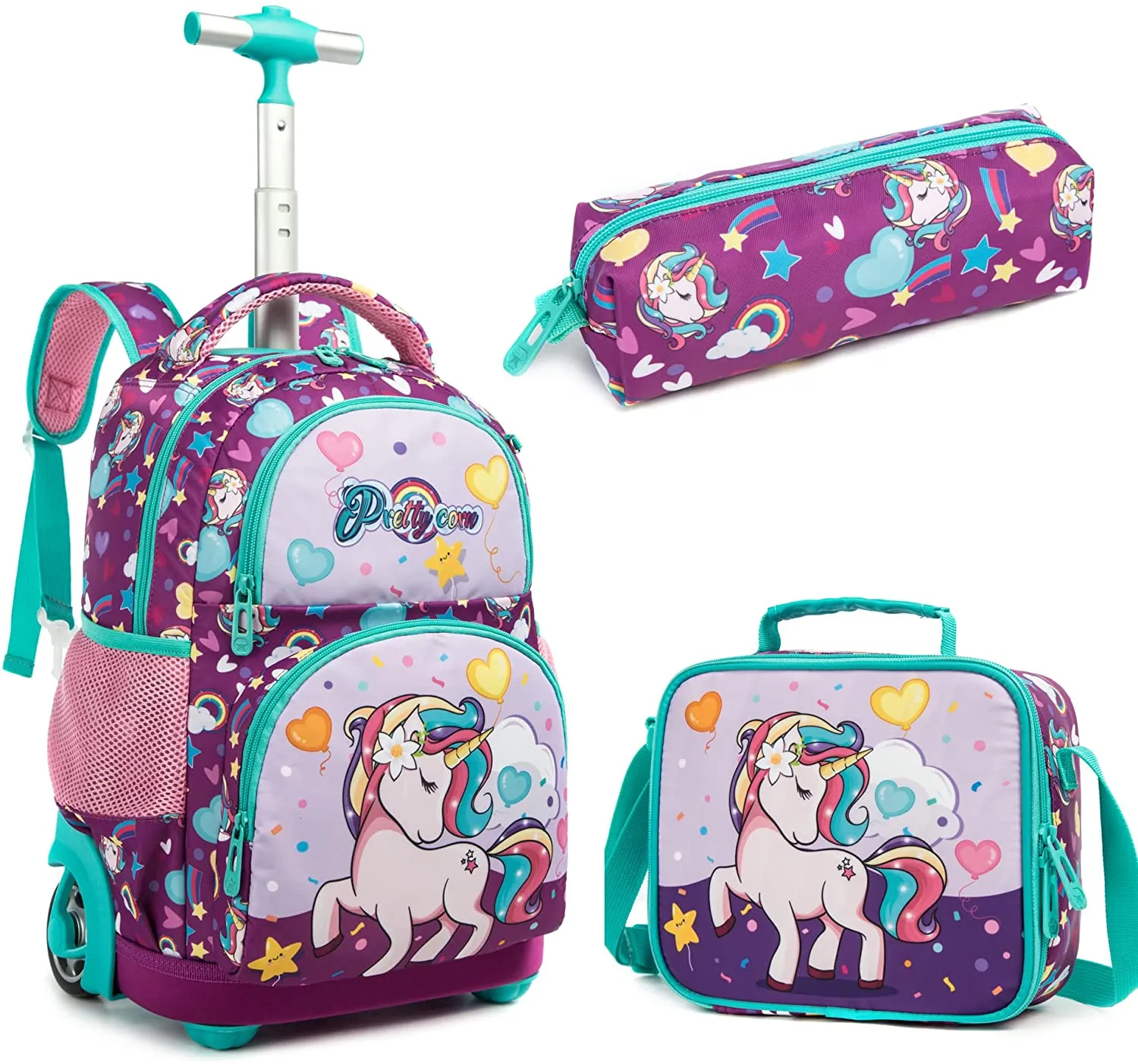 Kids 16-inch Rolling Luggage Bags School Backpack Set