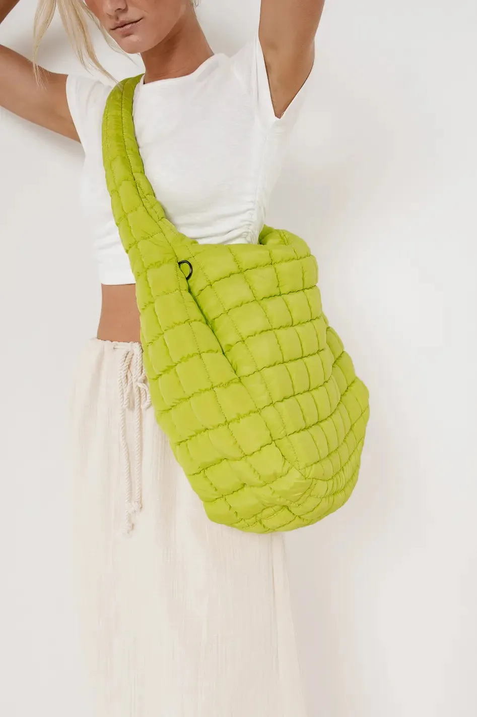 Kiera Quilted Tote Bag in Lime