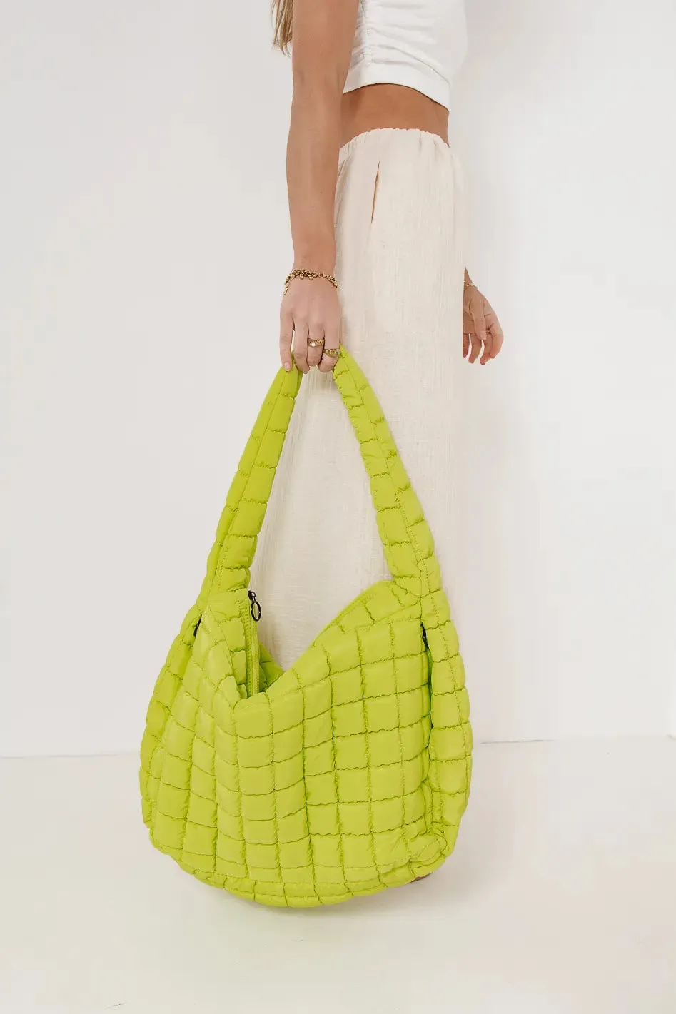 Kiera Quilted Tote Bag in Lime