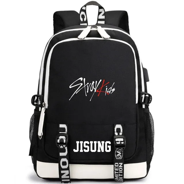 KPOP USB Stray Kids Backpack Black Blue School Bag