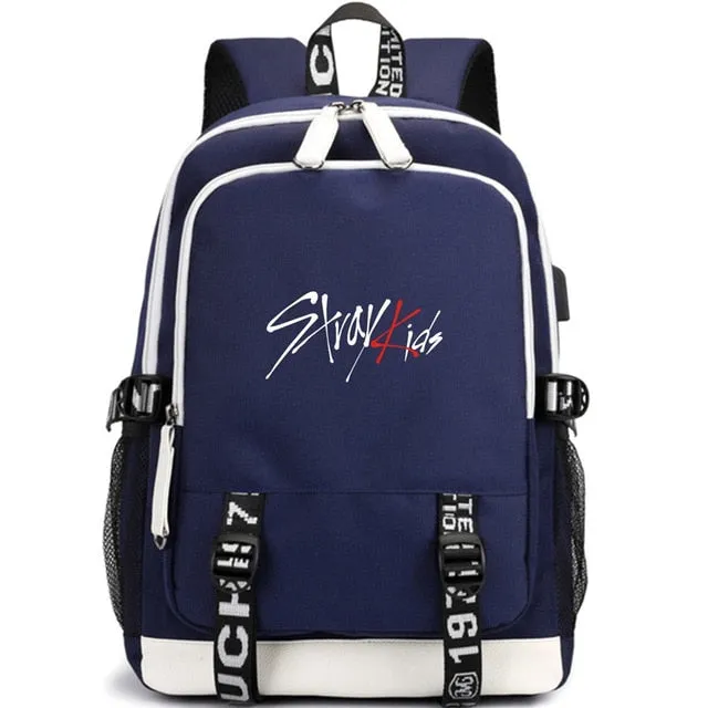 KPOP USB Stray Kids Backpack Black Blue School Bag