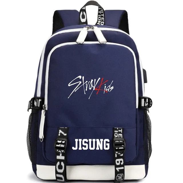 KPOP USB Stray Kids Backpack Black Blue School Bag