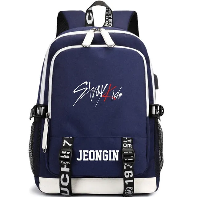 KPOP USB Stray Kids Backpack Black Blue School Bag