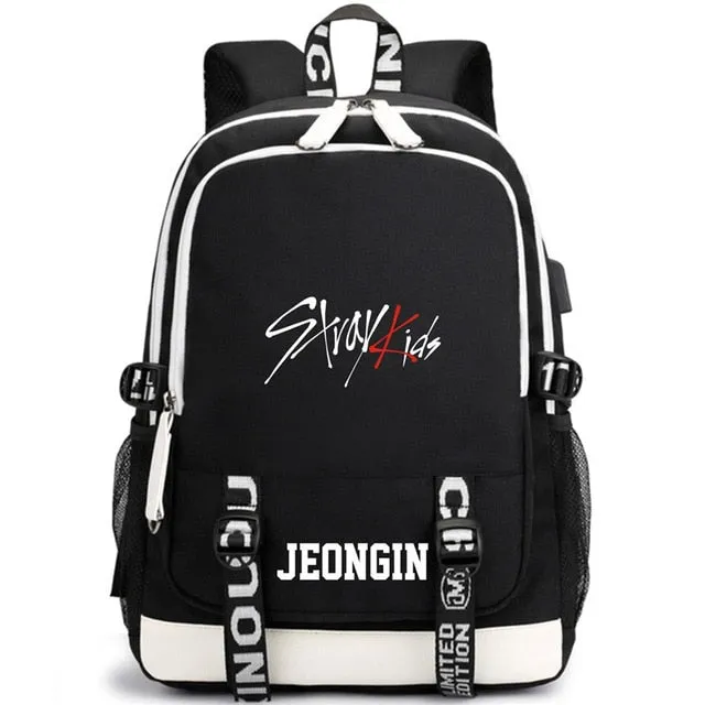 KPOP USB Stray Kids Backpack Black Blue School Bag