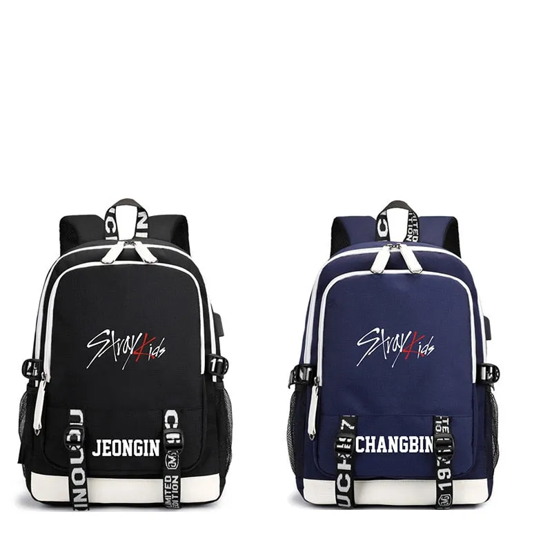 KPOP USB Stray Kids Backpack Black Blue School Bag