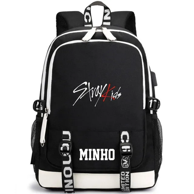 KPOP USB Stray Kids Backpack Black Blue School Bag