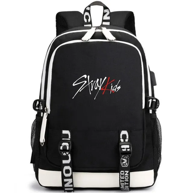 KPOP USB Stray Kids Backpack Black Blue School Bag