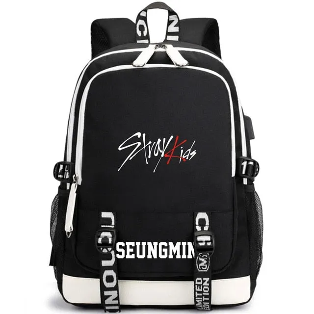 KPOP USB Stray Kids Backpack Black Blue School Bag