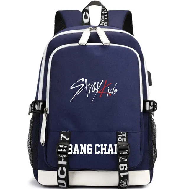 KPOP USB Stray Kids Backpack Black Blue School Bag