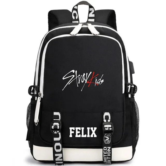 KPOP USB Stray Kids Backpack Black Blue School Bag