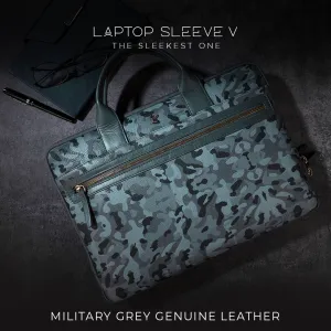 Laptop Sleeve V | Leather Laptop Bag for Men | Genuine Leather | Color: Grey