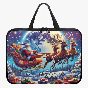 Laptop Sleeve with handles - Christmas, Santa and Sleigh