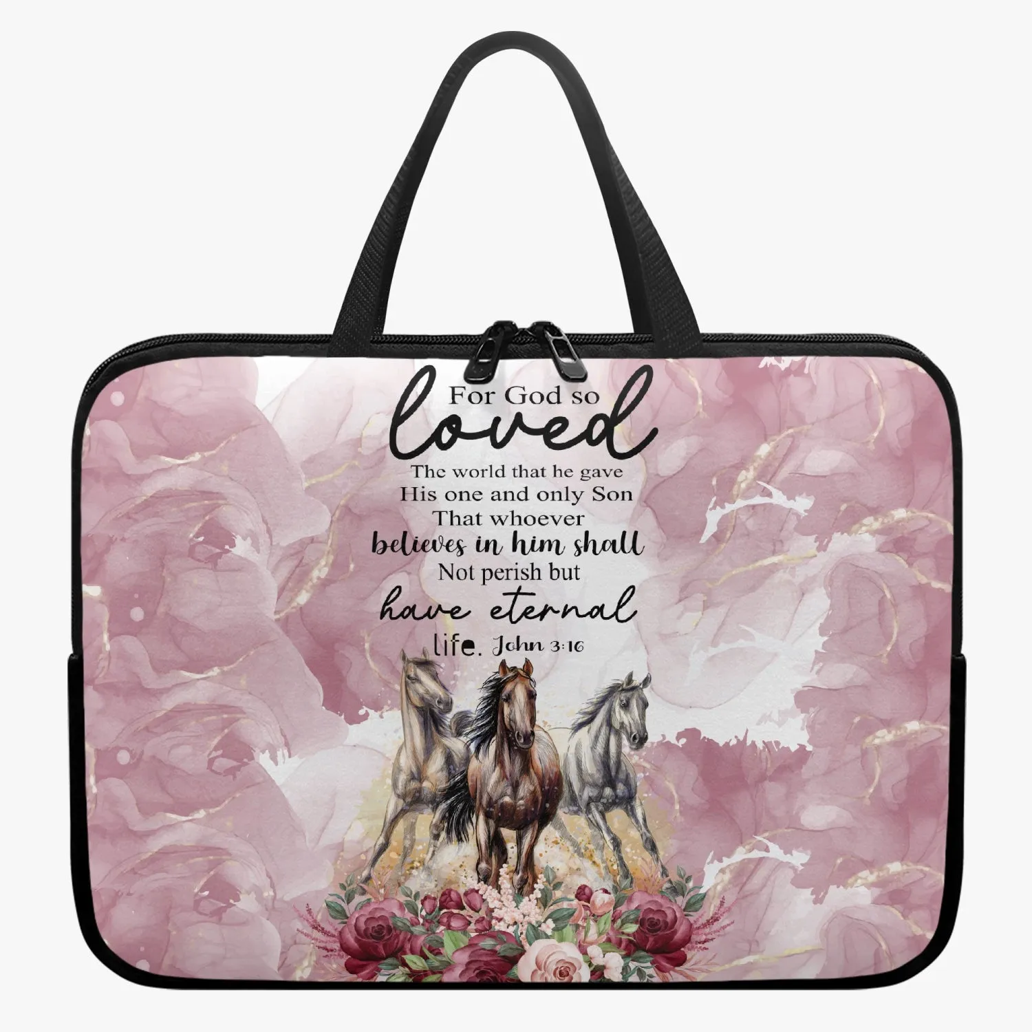 Laptop Sleeve with Handles - Horses - Bible Quote