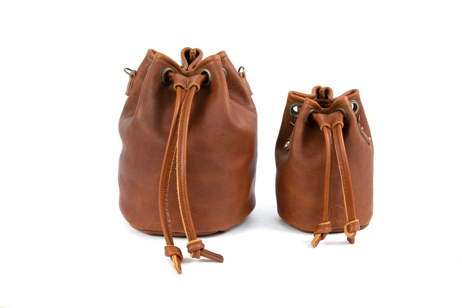 LEATHER BUCKET BAG - SMALL - TANGERINE BISON