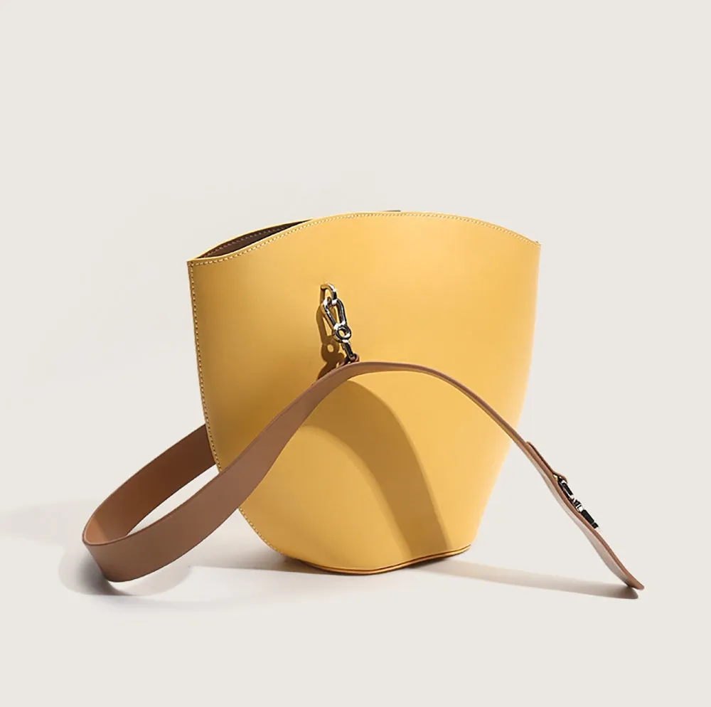 Leather Bucket Shoulder Bag Yellow