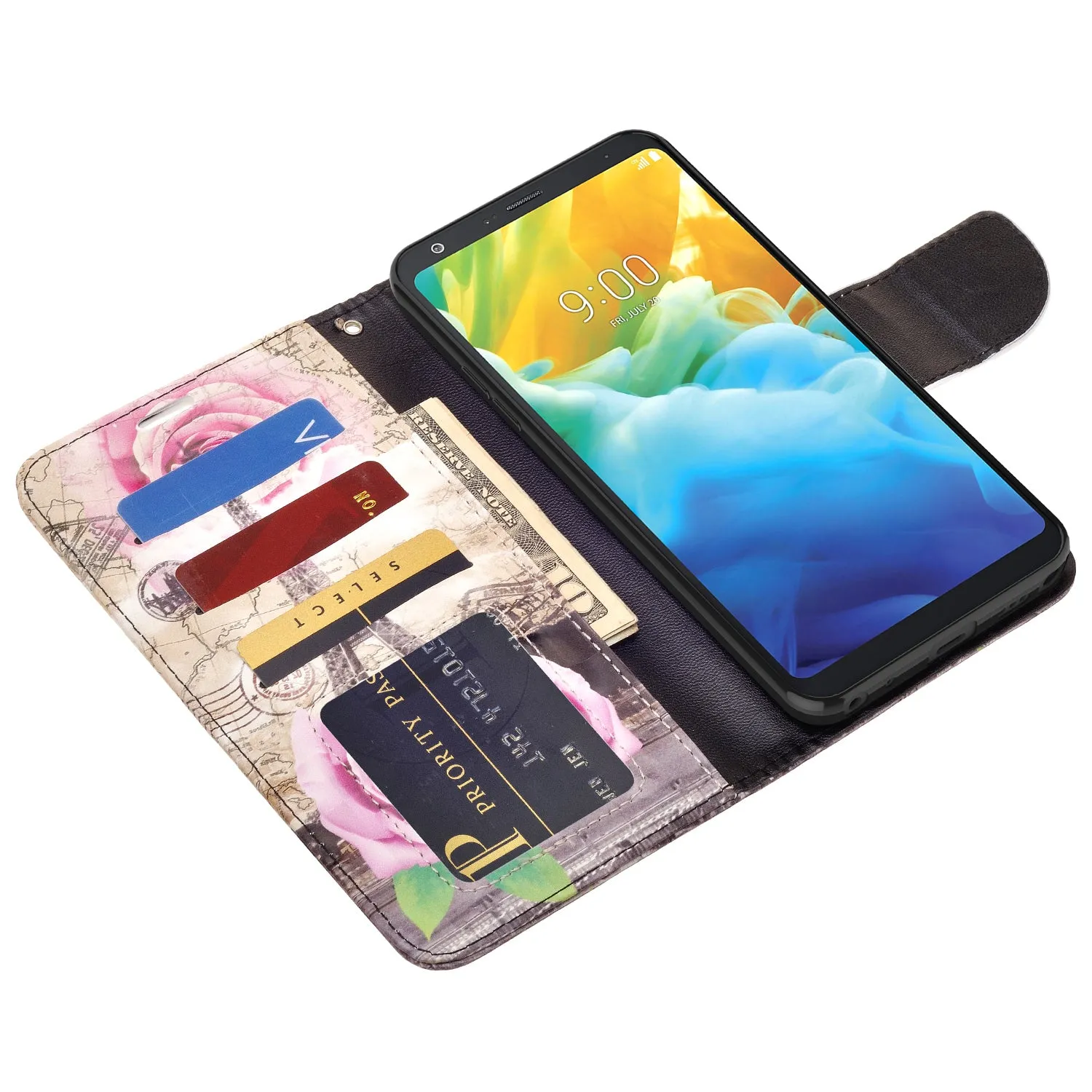 LG Stylo 5 Case, Stylo 5 Wallet Case, Wrist Strap Pu Leather Wallet Case [Kickstand] with ID & Credit Card Slots - Paris