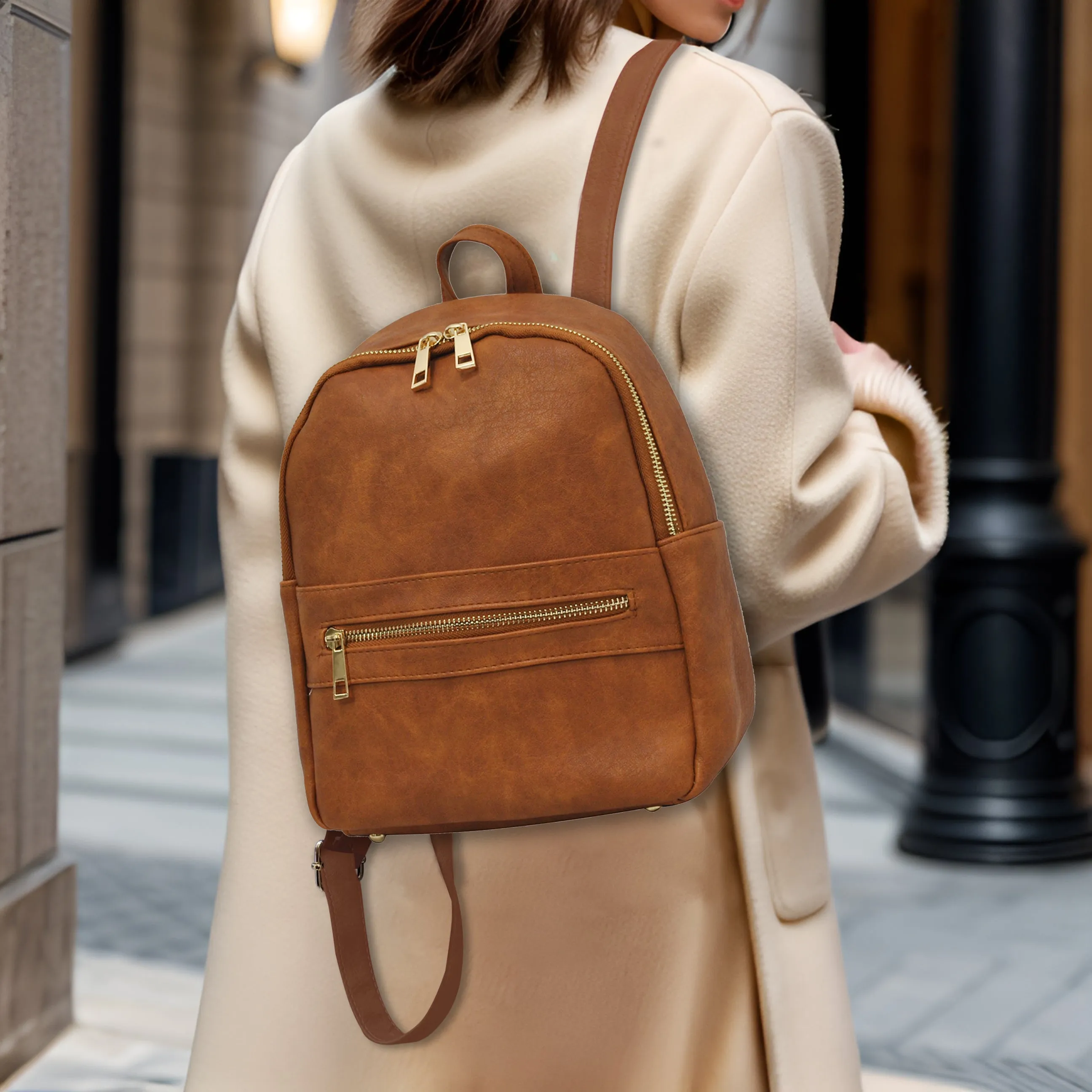 Light Brown NGIL Faux Leather Mini Backpack