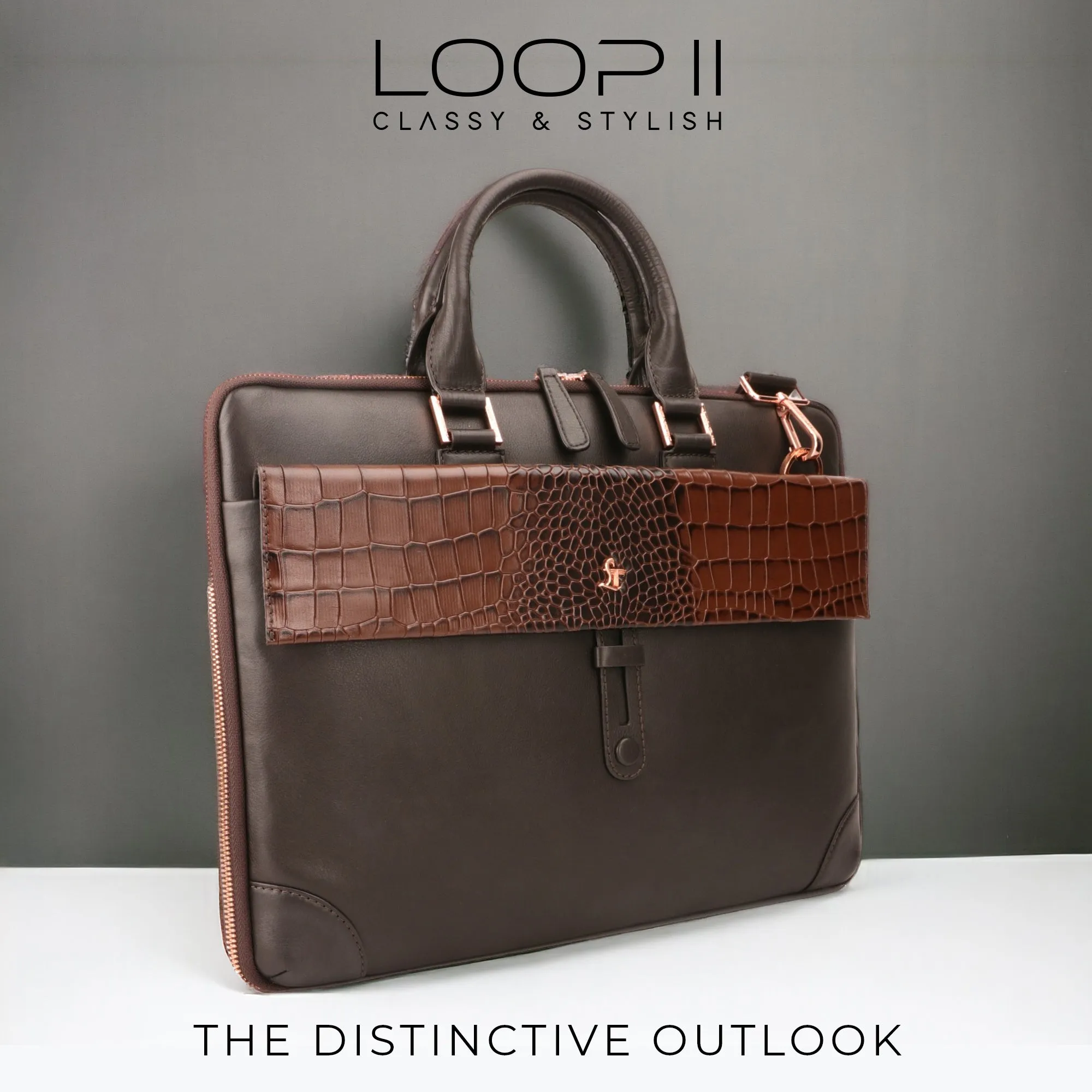 Loop II | Pure Leather Laptop Bag for Men | Brown & Black