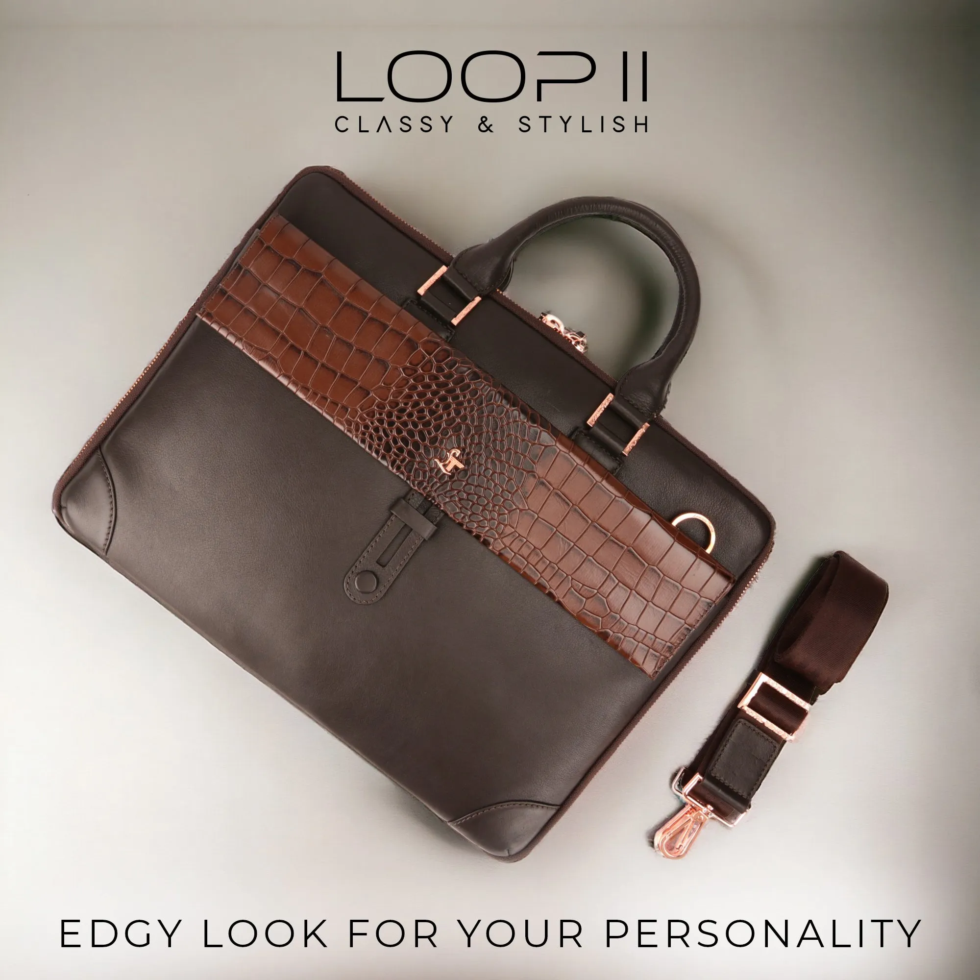 Loop II | Pure Leather Laptop Bag for Men | Brown & Black