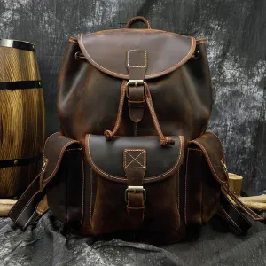 Luufan Vintage Crazy Horse Leather Mens Backpack Thick Genuine Leather Women Rucksack Big Capacity Travel Bag School Backpack