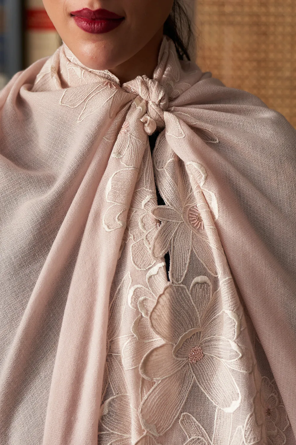 Magnificent Magnolia | Embroidered Fine Wool Silk Stole