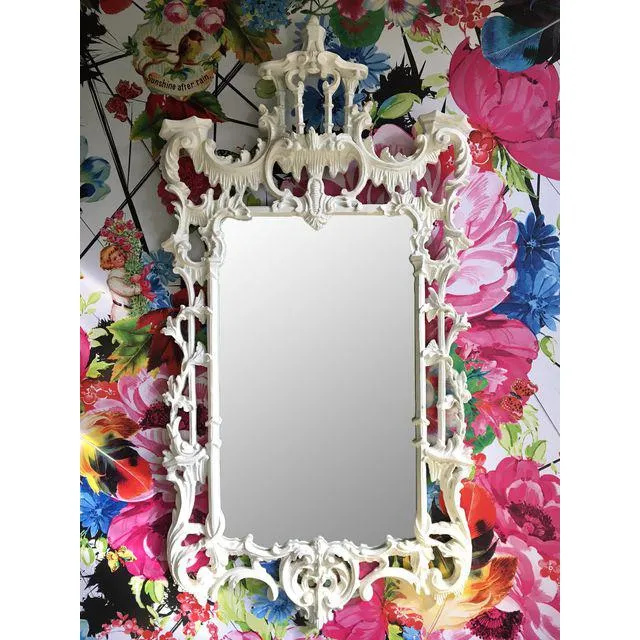 Magnificent White Lacquer Chinese Chippendale Pagoda Mirror