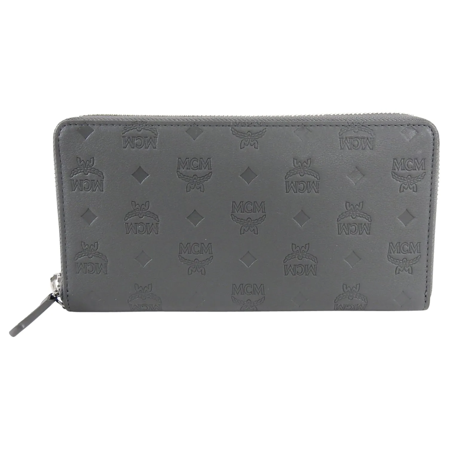 MCM Grey Leather Monogram Logo Embossed Continental Wallet