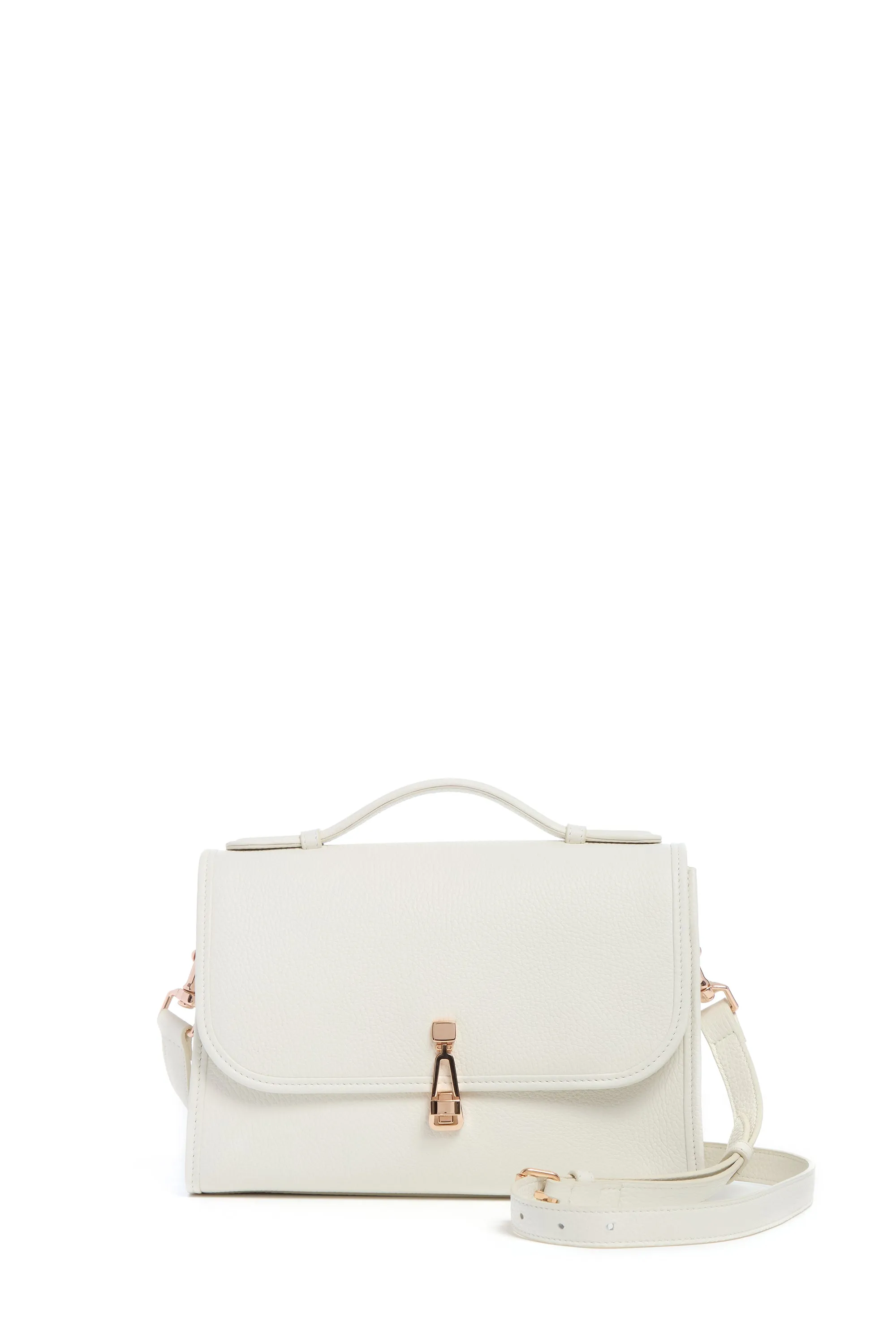 Medium Leonora Flap Bag in Ivory Textured Leather