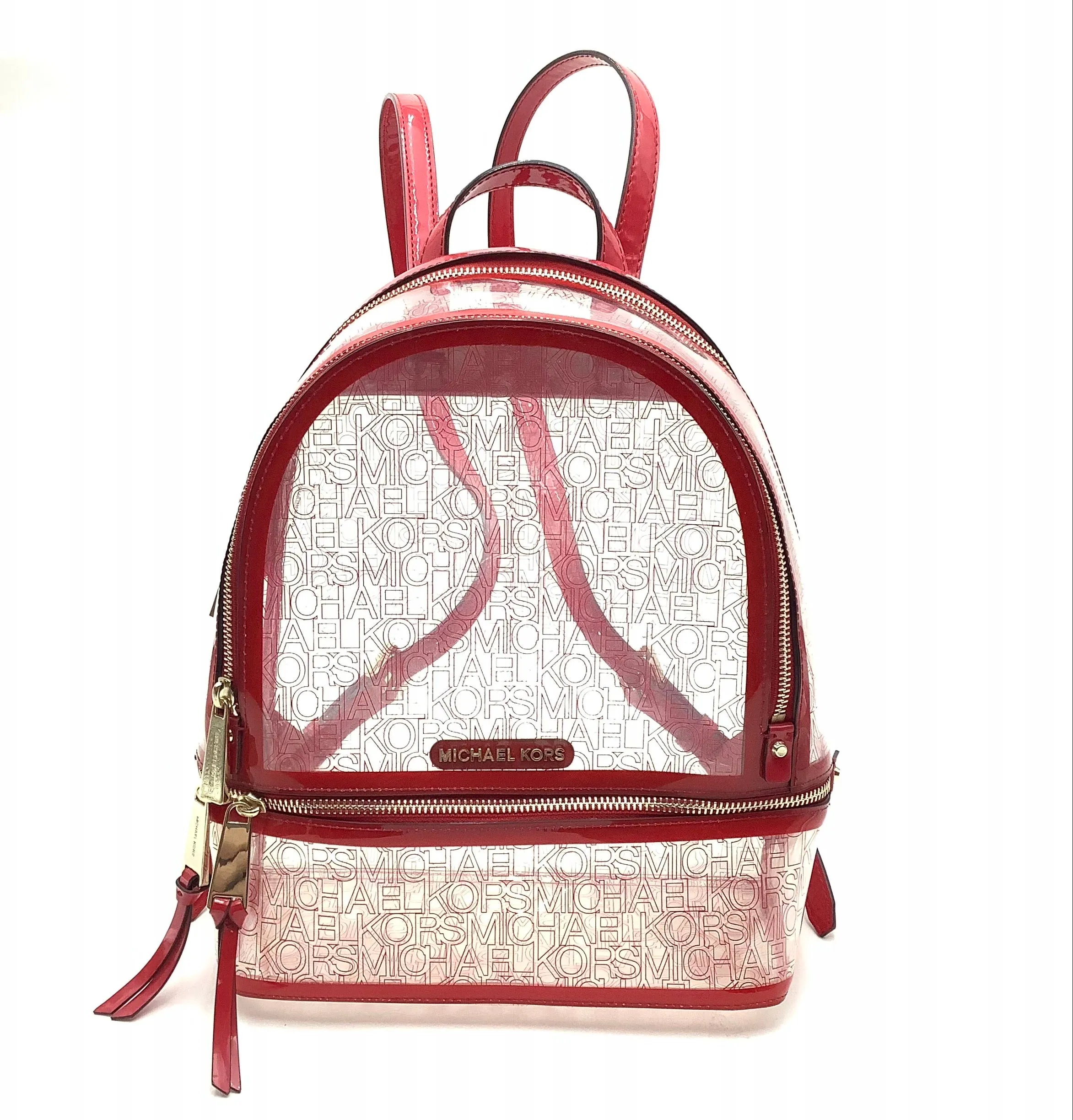 Michael Kors Womens Clear Backpack Red w/Logo