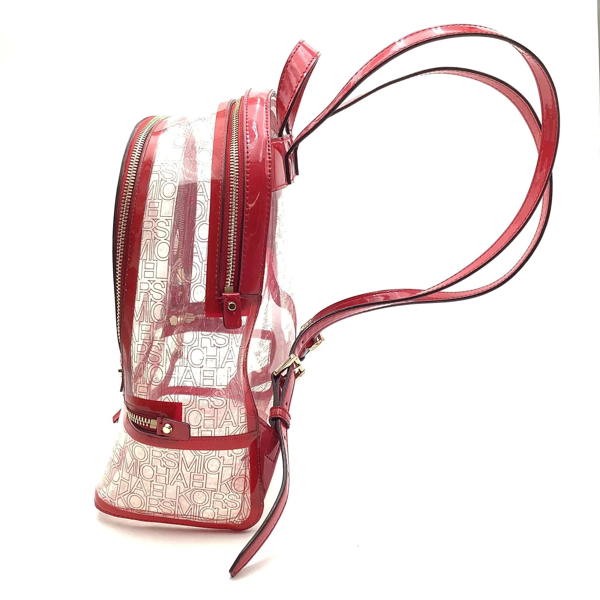 Michael Kors Womens Clear Backpack Red w/Logo