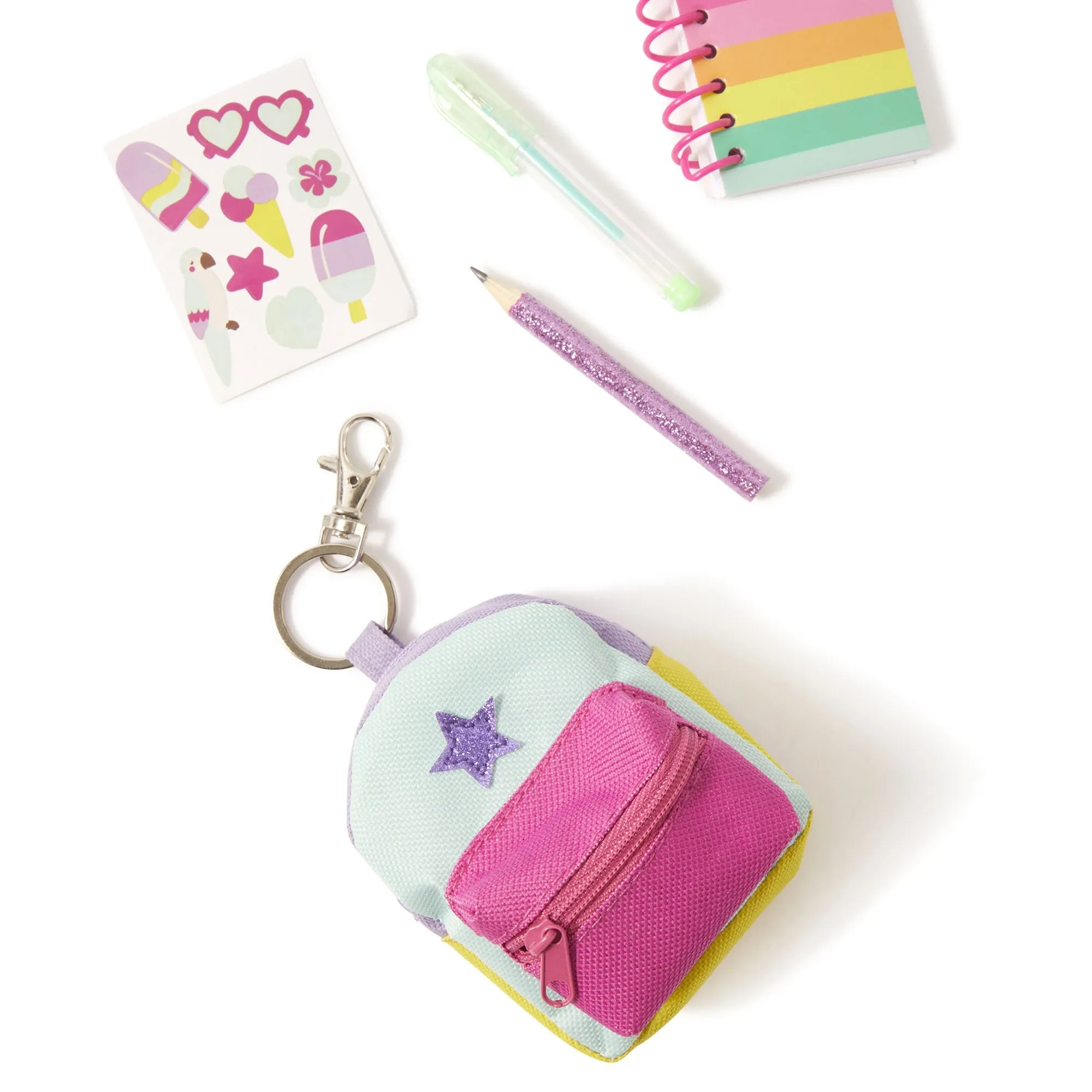 Mini Backpack Keychain Stationery Set