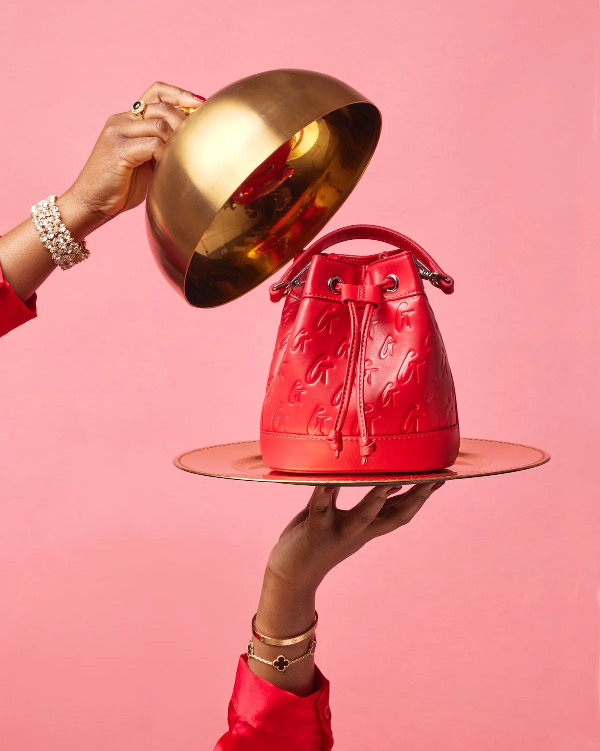 MINI MONOGRAM BUCKET BAG - RED