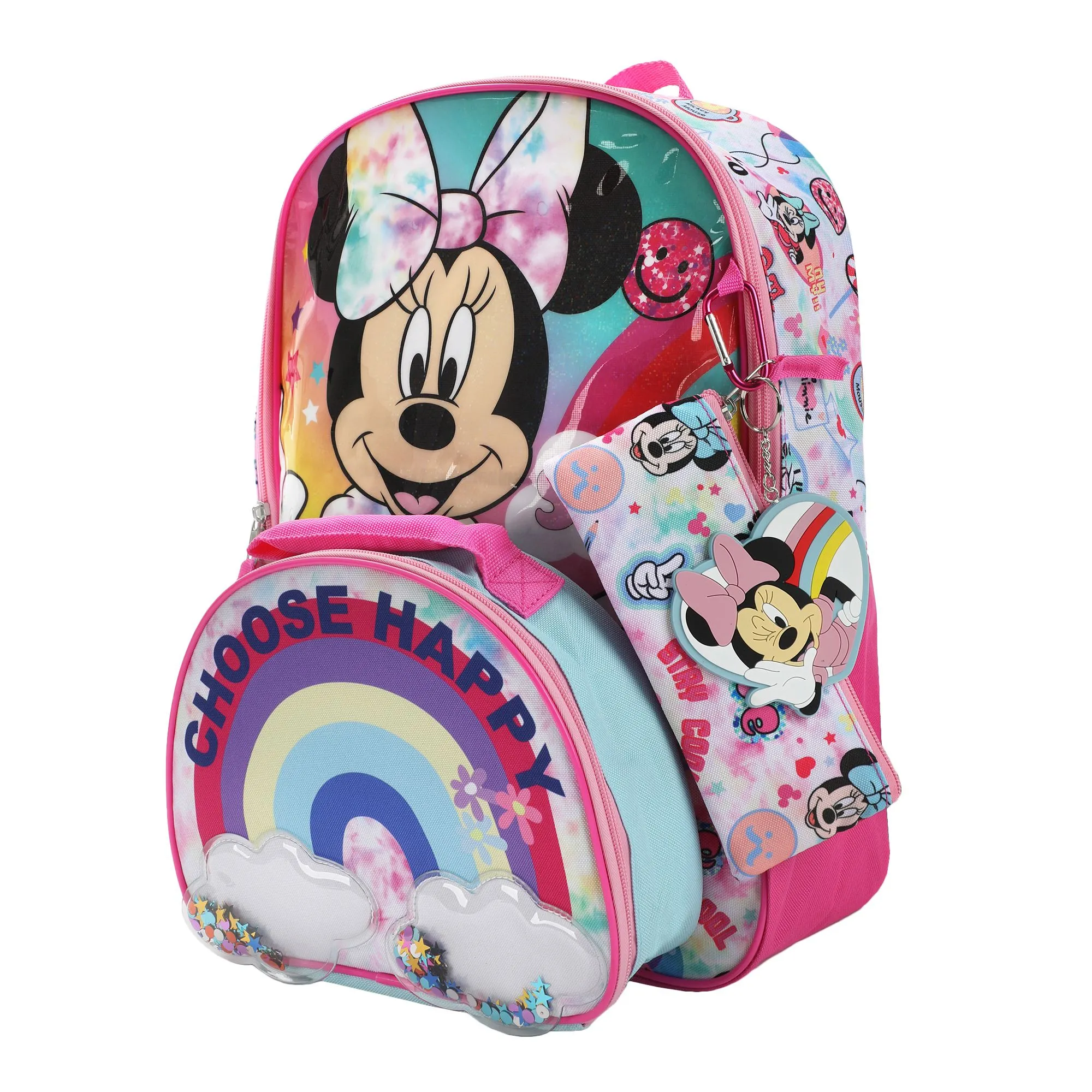 Minnie Mouse Choose Happy Kids 16" Backpack and Lunch Bag 5 Piece Set