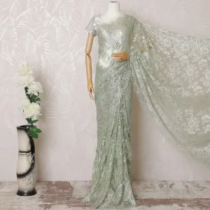 Mint green, multicolor Premium pure French metallic chantilly lace saree having stone work in paisley design-D16102