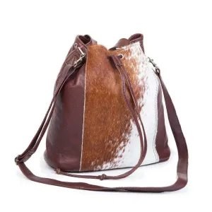 Mirelle Genuine Leather And Nguni Bucket Handbag